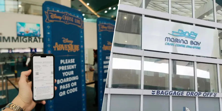 Disney Adventure check-in with Navigator App QR code and Marina Bay Cruise Centre baggage drop-off on embarkation day