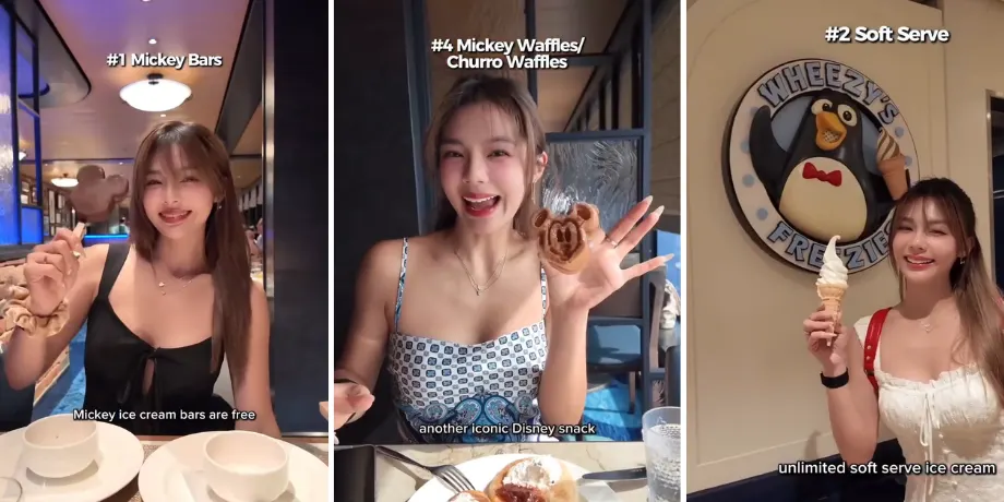 Free snacks on the Disney Adventure — Mickey ice cream bars, Mickey churro waffles, and Wheezy's Freezies soft serve