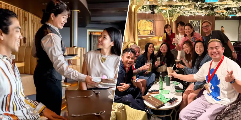 Guests enjoying rotational dining and nightlife lounge onboard the Disney Adventure cruise from Singapore