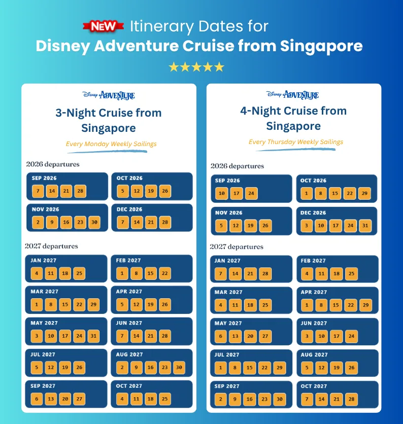 Disney Adventure Cruise Itineraries 2026–2027 — Sail Dates & Disney Cruise Singapore Booking