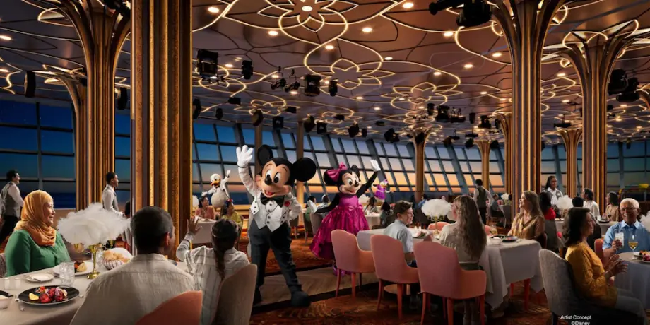 Hollywood Spotlight Club elegant golden-age dining with live musical performances on Disney Adventure