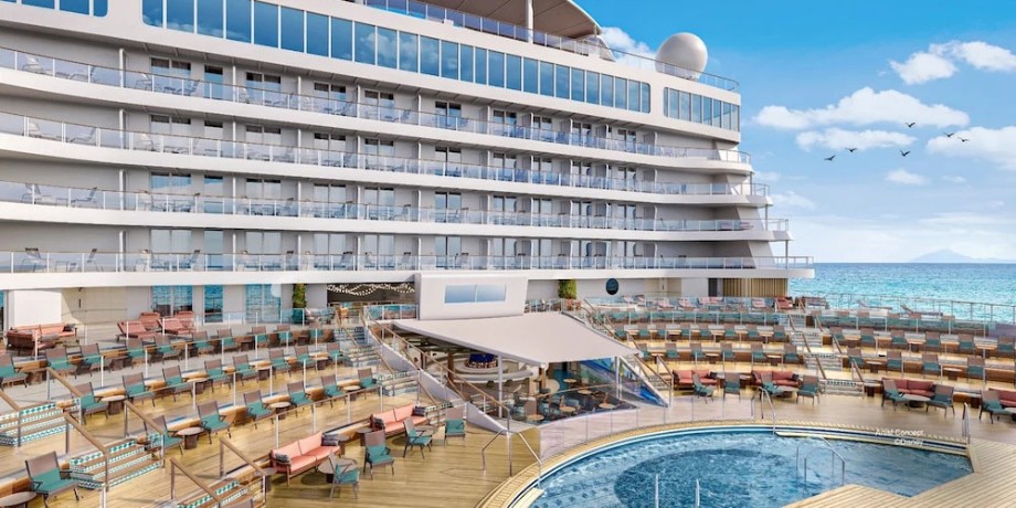 Relaxing Star Wars-inspired pool deck at Wayfinder Bay on Disney Singapore Cruise